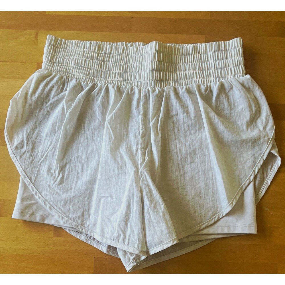 All in Motion Women's White Lined Athletic Shorts Drawstring Elastic Waist S